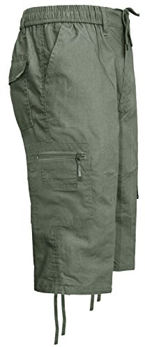 Sians Fashions Mens Cargo Combat Shorts 3/4 Length with Multi Pockets Elasticated Waist Small to 5XL 3 Quarter Shorts (XX-Large, Olive.)