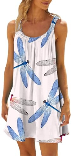 MEIbax Robe Été Femme sans Manches Sexy Col Rond Robe de Plage Décontractée | Robes Débardeur Chic et Elegant Respirant Bohème Imprimé Confortable Mini Robe