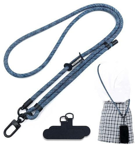 xiaoxiaozhijia Cuerda para Móvil Universal, Cordón para Teléfono Ajustable, Colgante para Movil Extraíble, Apto para Todas Las Fundas de Móvil (Azul Denim)