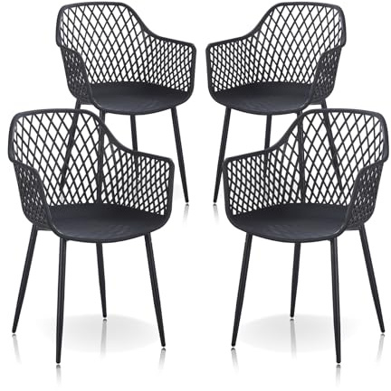TAO ONE Gartenstühle, Gartenstühle 4er Set, Garten Sessel Outdoor, Terrassenstühle Modern, Patio Chair, Balkon Sessel Kleiner Balkon, Geeignet für Küche, Esszimmer und Wohnzimmer, Schwarz