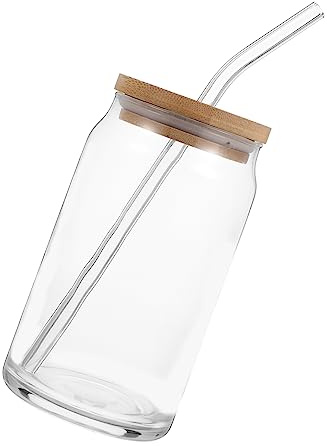 Sosoport Botella De Vidrio Transparente Con Tapa Bambú y Pajita Reutilizable Para Jugos y Agua Envase Sellado Para Uso Diario y Actividades Al Aire