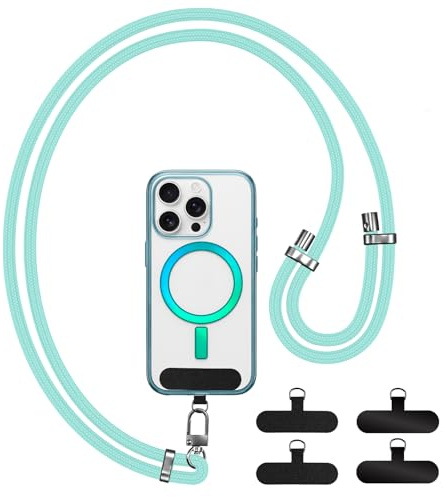 Cadena para teléfono móvil, universal, ajustable, de nailon, con 4 parches, para hombre y mujer, sin funda, cordón para todos los smartphones con funda para teléfono móvil, para exteriores, viajes