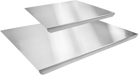 Argon Tableware Stainless Steel Counter Edge Chopping Board Set with Lip - 2 Sizes - 2pc Large Metal Non-Slip Kitchen Worktop Saver Protector Food Cutting Serving Tray for Meat, Pizza, Cheese