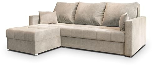 Masseno Ecksofa NIDA mit Schlaffunktion L-Form, Sofa mit Bettkasten, Wohnzimmersofa, Couch, Soffa, Bettsofa, Couchgarnitur- Beige, INARI 22