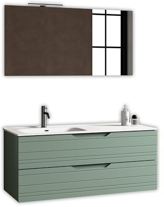 AQA DESIGN mobile bagno composizione lavandino bagno, mobile bagno con lavabo base sospesa con frontali in MDF, set mobili bagno nr2 cassetti con scorrimento - Verde salvia - 121x46,5x190 cm