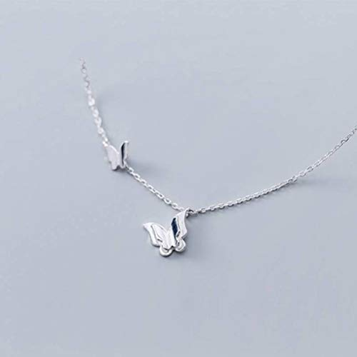 LYGBAOFUL S925 Silverhalsband Damkoreansk stil Söt dubbelfjäril Kort nyckelbenskedja Halsband Mode söta smyckenS925 Silverhalsband