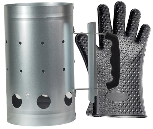BEAHING Charcoal Chimney Starter Stainless Iron Compact Easy Use Barbecue Fire Starter with Insulated Glove for Grill