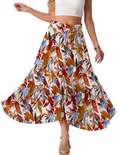 GRECERELLE Gonna lunga estiva da donna, elegante con tasche, stile boho, gonna ad A, con balza asimmetrica ed elastico, gonna estiva da donna, per il tempo libero e le vacanze