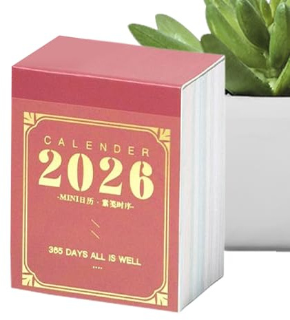2026 minikalender – 365-dagars skrivbordskalender av tjockt papper att av | Dagsplanerare för möten, , skola, klassrum, resor, jul, nyår, fest