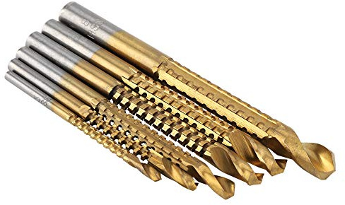 Aramox Premium HSS Drill Bit Set Long-lasting Woodworking Tool for Thin Wood, 6Pcs Coated Wood Drill Bits for DIY Projects