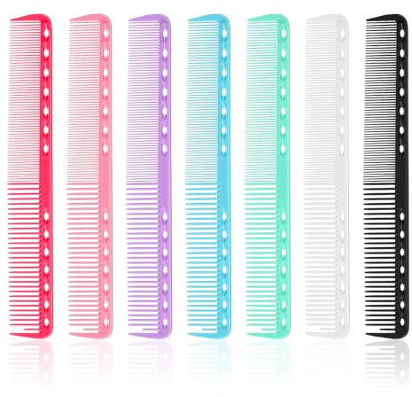 RAHHLIZS 7 PCS Hair Cutting Comb Fine Cutting Combs Heat Resistant Salon Hairdressing Comb Set for Hair Stylist Professional, Men and Women (Black, Pink, Blue, White, Rose Red, Green, Purple)