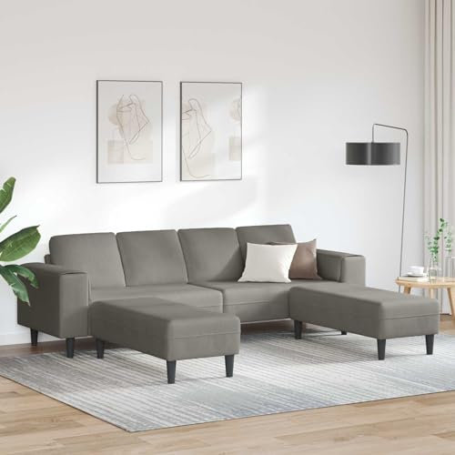 Augerqir Sofa Hellgrau Cordstoff 250 x 188 x 76 cm U-förmige Polstergarnitur mit Federkern, Rückenlehne, Armlehne, Ottomane und Relaxfunktion für Wohnzimmer und Büro