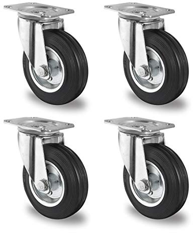 Rollensatz 4 Lenkrollen 200 mm Vollgummi schwarz mit Stahlfelge