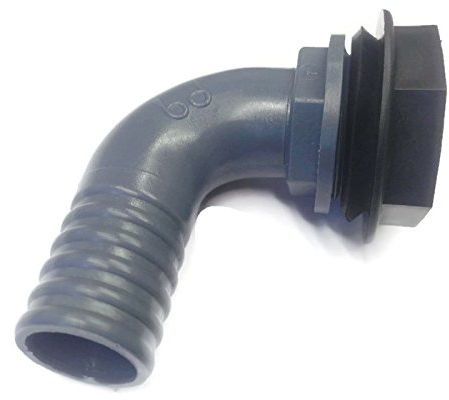Waterline Products Water Butt Elbow Hose Connector 1/2 BSP x 20mm/3/4 Hose Barb With Rubber Washer And Nut