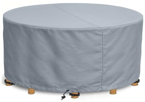 Kingsbridge Grey Heavy Duty 600D Waterproof Round Patio Table Cover (220cm), Anti UV, Breathable, Double Stitching, 220x80cm