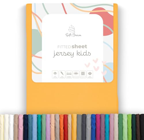 Soft Dream Sábana Bajera Ajustable Jersey 80 x 180 + 20 cm, Amarillo Sol | Algodón jersey peinado I suave, transpirable y con goma perimetral