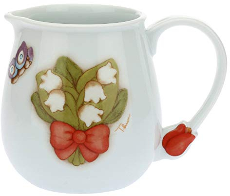 THUN, Caraffa per Acqua e Vino in Porcellana Decorata con Fiori, Linea Country, Capienza 1.1L, 10.5x14.5 cm h