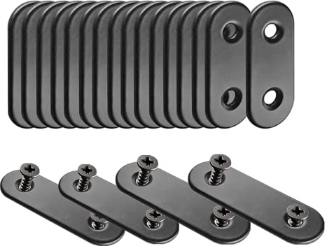 WYSUMMER Black Flat Metal Mending Brackets, 20Pcs Straight Corner Braces with 40Pcs Screws (Black, 16x36mm)