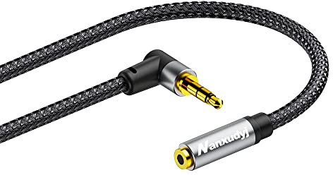 Nanxudyj Prolunga per cuffie ad angolo retto da 3,5 mm, 0,3 m, da maschio a femmina, cavo di prolunga audio stereo da 3,5 mm, cavo AUX ad angolo retto di 90 gradi, per iPhone, iPad, smartphone,