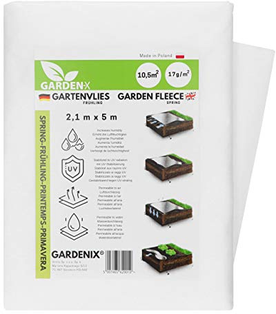 GARDENIX Frostschutz Pflanzen Wachstumsvlies - Gartenvlies Hochbeet 2.1m x 5m für Pflanzen Abdeckung, Vlies, Folie Frühbeet 17g/m², Abdeckvlies, Gartenvlies Winterschutzvlies, Windschutz, Lochfolie