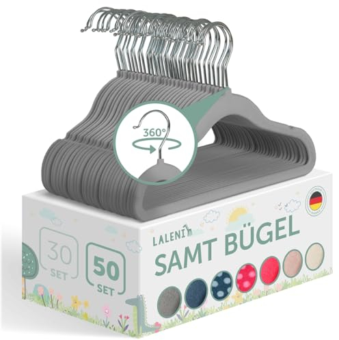 Laleni grucce bambini 50 pz in velluto - grucce neonato salvaspazio - grucce appendiabiti bambini rotanti a 360° - appendini bambini antiscivolo - grucce piccole - grucce appendiabiti bambini - grigio
