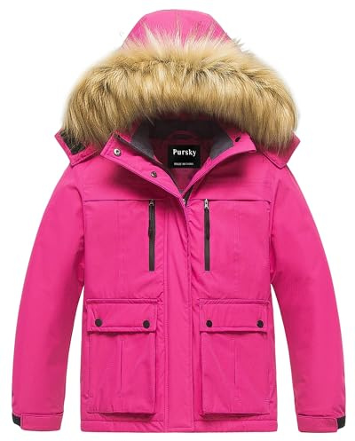 Pursky Kids Snow Jacket Snowboard Ski Warm Snowboarding Overall Rose Red 4/5