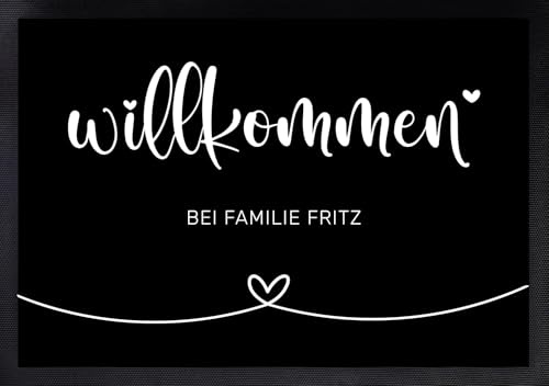 Manilu Personalisierte Fußmatte | Fußmatte Familie personalisiert | für Paare & Familien | Heimathafen | Herzdesign (Willkommen)