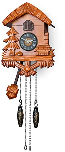Horloge coucou en bois avec mode nuit, pendule oscillant et mouvement à quartz (cerise)