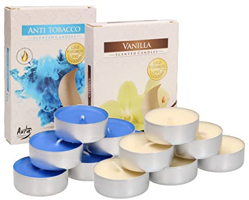 KOTARBAU® 2 paquetes de 6 x Velas de té, Velas aromáticas, Velas con aroma a Vainilla + Antitabaco, 4 horas de combustión, Velas de té pequeñas, Velas de te, 12 unidades