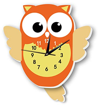 EXQULEG Cartoon Kinder Wanduhr,Uhr ohne Tickgeräusche,Wanduhr aus Holz Lautlos Uhrwerk Wanddeko,Kinderuhr für Kinderzimmer Schlafzimmer Babyzimmer (Eule)