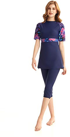 BaJooruly Rash Guard Badeanzug Kurzarm Surfanzug Bescheidene Bademode für Frauen Burkini Beachwear Kostüm Bescheidener Badeanzug (S,J5)