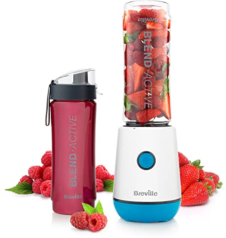 Breville Blend Active Personal Blender & Smoothie Maker | 350W | 2 Portable Blend Active Bottles (600ml) | Leak Proof Lids | White & Blue [VBL249]