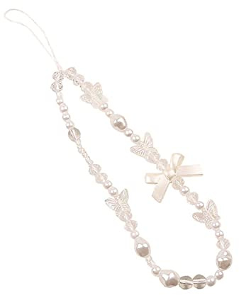 Katutude Beaded Phone Lanyard, Cute Bows Pearl Phone Charm Wrist Strap, Handmade Beaded Bracelet Anti-lost Chain Phone String Strap Phone Case Decoration Bag Pendant for Women Girls