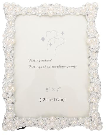 Wedding Decor Picture Pearl Picture Frame Metal Photo Frame Vintage Photo Display Crystal Decor 7inch for Anniversary Wedding