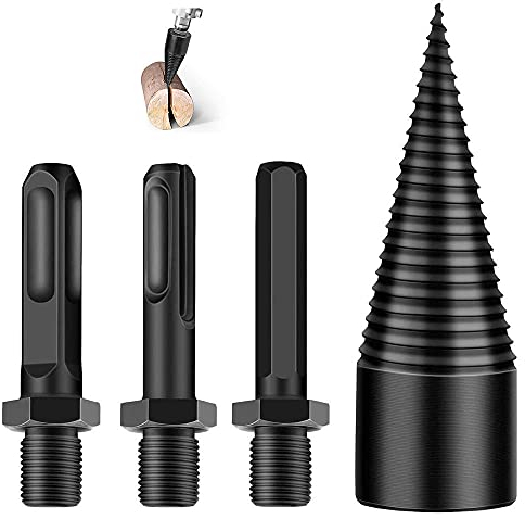 Punta per trapano per legno da 32 mm, punte per legno,4 pezzi per legna da ardere, separatore per tronchi, rimovibile e resistente, con 3 maniglie per trapano elettrico paccalegna domestico