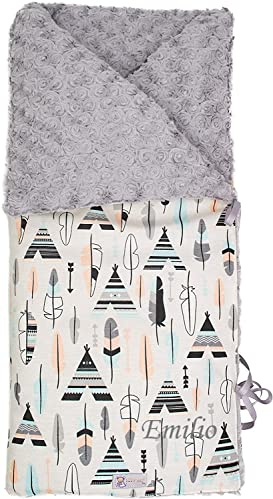 Sacco nanna o Copertina avvolgente per bebé - Convertibile in coperta personalizzato con Nome o Iniziali - Imbottito extractible - 95 x 72 cm - Mantiene il calore - Tipis e Piumi - Nenel