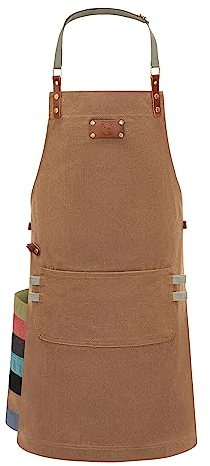 Ess-Nische® Kochschürze Grillschürze für Männer und Frauen - Küchenschürze für Herren - Ideal als Geschenk für Männer, Oma oder Opa - Denim Schürze Damen extra lang - braun