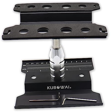 KUBOWAI RC Auto Aluminium Reparatur Workstation， 360 ° Drehung/Heben/Senken Arbeitsständer für 1/8 1/10 1/12 Truck Off Road Modellauto(Schwarz)