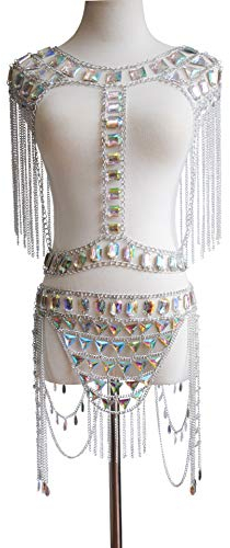 RWRAPS Diamant-Brust-BH, glitzernde Strass-Körperkette, Kristall-Bikini-Brustschmuck, Dessous, Damen-Nachtclub-Kleidung (Silber)