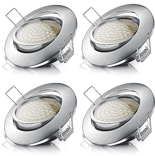 Brandson - 4x LED Deckenspot dimmbar und schwenkbar - Ultra Flache Spots Einbauleuchte - Einbauspot Deckenstrahler - Slim Aluminium Rahmen Edelstahl Optik - Abstrahlwinkel 120 Grad - 230V