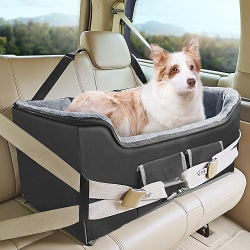 INFANZIA Hunde-Auto-Sitzerhöhung, erhöhte Haustier-Autositze für große, mittelgroße Hunde mit Sicherheitsleine, waschbarer Aussichtssitz für Welpen, Reisesitz mit Aufbewahrungstaschen, für Haustiere