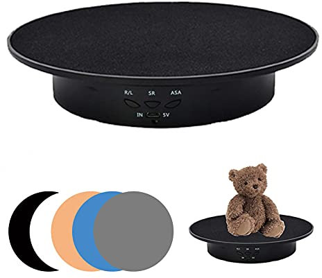 TALOEYH Motorized Rotating Display Stand, 90/180 Degree Turntable Display Stand with 5 Color Background Boards, 20cm Electric Rotating Turntable for Photography Jewelry, Watch