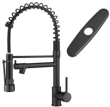 AIMADI Black Kitchen Faucet with Pull Down Sprayer, Commercial Single Handle High Pressure Kitchen Faucet Black with Deck Plate