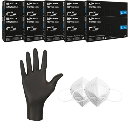 HansaGT Medical Einweghandschuhe 1000 Stück Nitrilhandschuhe puderfrei, Handschuhe Einweg latexfrei, strapazierfähige reißfeste Gummihandschuhe, für Kochen, Reinigen (Schwarz, 1000 Stück L)