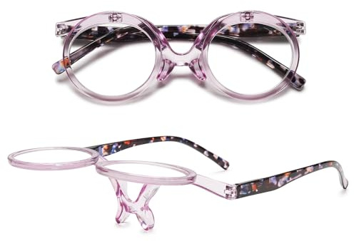 VEVESMUNDO Flip Up Lesebrille Runde Schminkbrille Auf und Bb Klappen Brillen mit klappbaren Glaesern +1.0,+1.5,+2.0,+2.5,+3.0,+3.5,+4.0