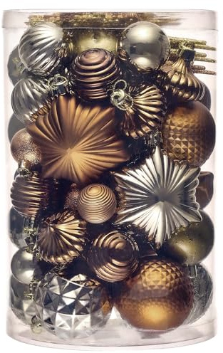 Valery Madelyn 60 stück Weihnachtskugeln für Weihnachtsdeko,Bronze Gold Christbaumkugeln Set Weihnachtskugel Bruchsicher,Weihnachtsbaumschmuck Christbaumschmuck mit Aufhänger,Deko Weihnachten