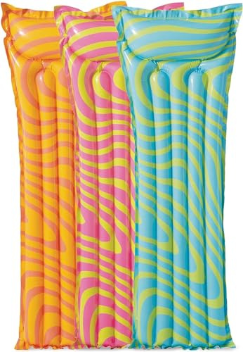 ADEPTNA 3 Pack Inflatable Razzle Dazzle Wave Pool Float Air Mats Pool Lilo Blow Up Mattress Swimming Pool Beach Summer Fun Air Mat Lounge