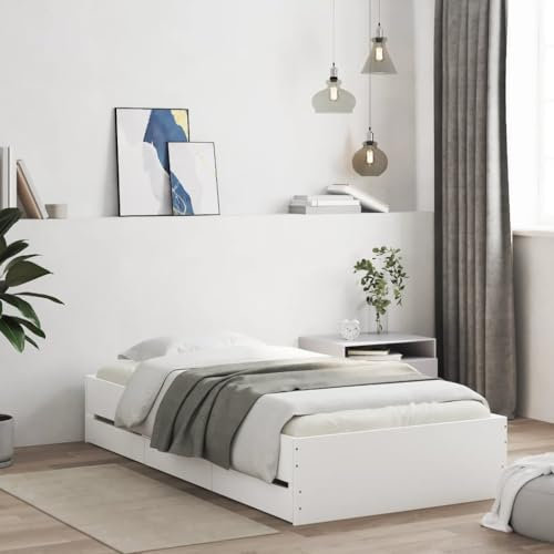 Bulliing Bettgestell mit Schubladen Bett Mit Stauraum Bettgestell Tagesbett Betten Bett Mit Schubladen Weiß 100x200 cm Holzwerkstoff