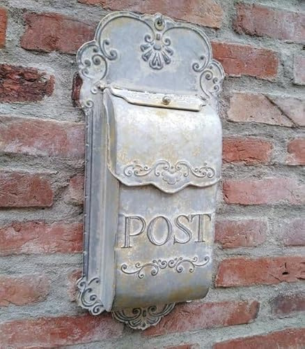 POSTKASTEN BEIGE BRIEFKASTEN ANTIK Stil Metall VIKTORIANISCH 51cm HOCH Vintage