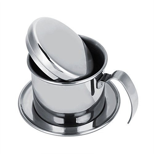HAOHIZE Vietnamesischer Kaffeefilter, Kaffeefilter Edelstahl, Vietnamesischer Kaffee-Tropffilter, FilterpapierEdelstahl, Camping-Kaffeemaschine, Kleine Französische Presse, Tragbare Tasse (Silber)